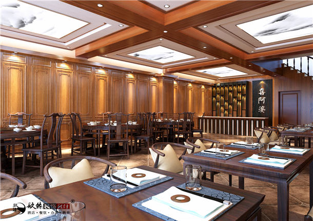 宁夏喜阿婆连锁餐厅装修设计|古典元素中植入现代文化感